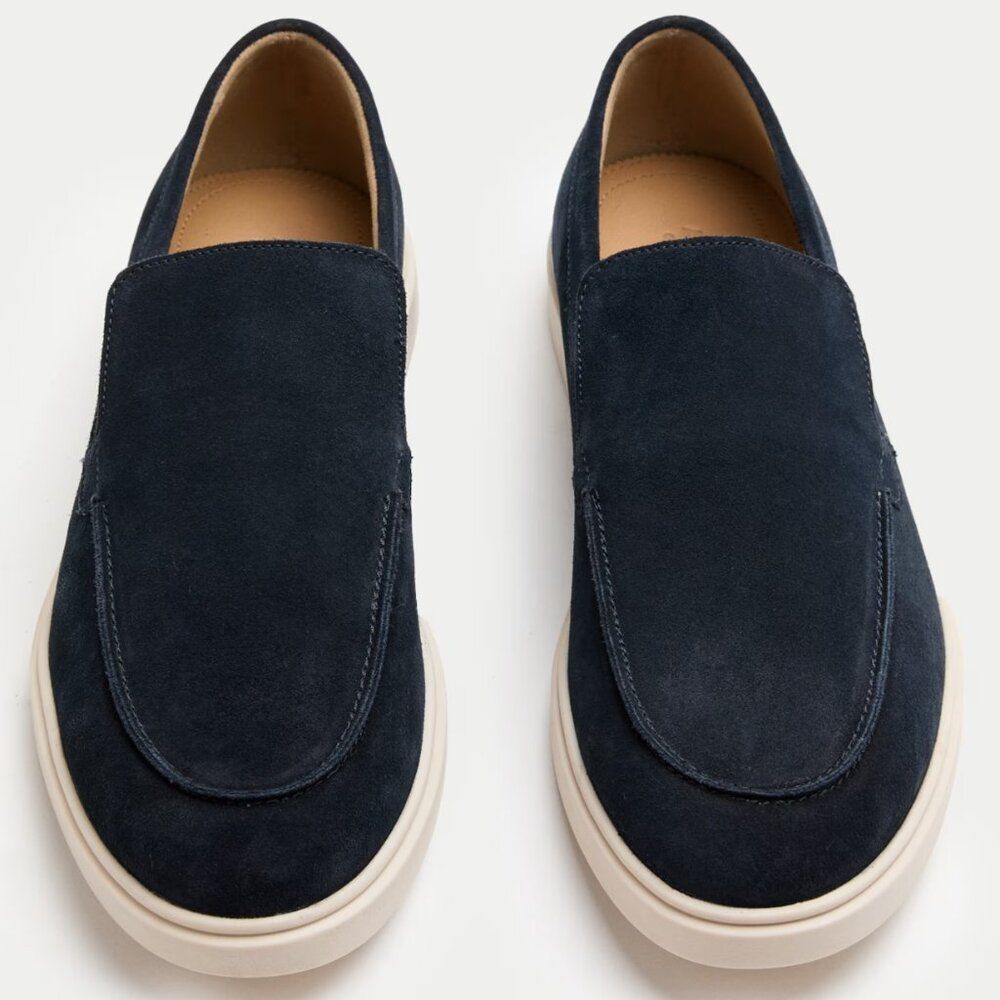 Marks & Spencer Men’s Suede Slip-On Loafers | Navy |‎ White Sole --UK 8/US 9